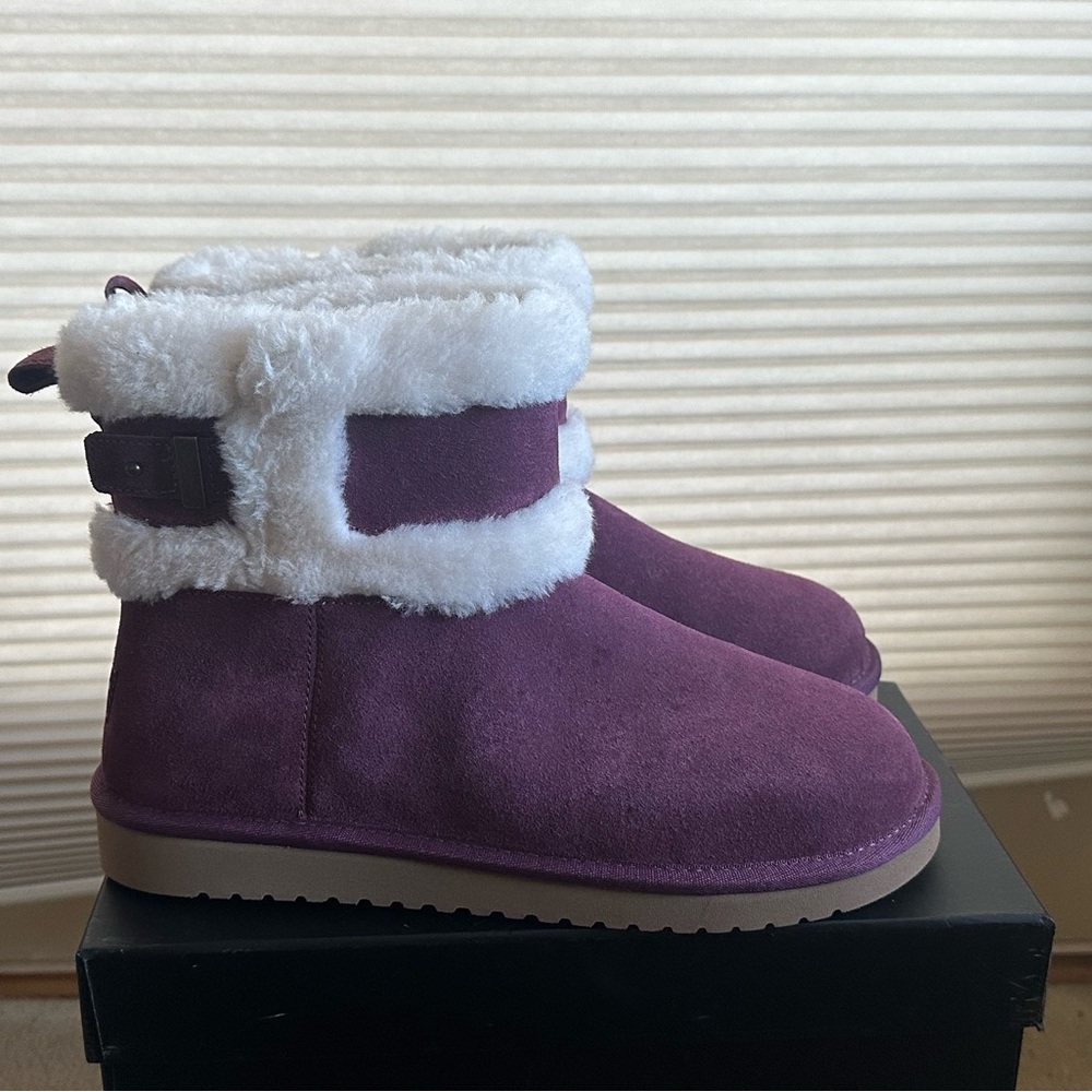 Women's Plush-Lined Suede Ankle Boot in Plum - Picture 2 of 10